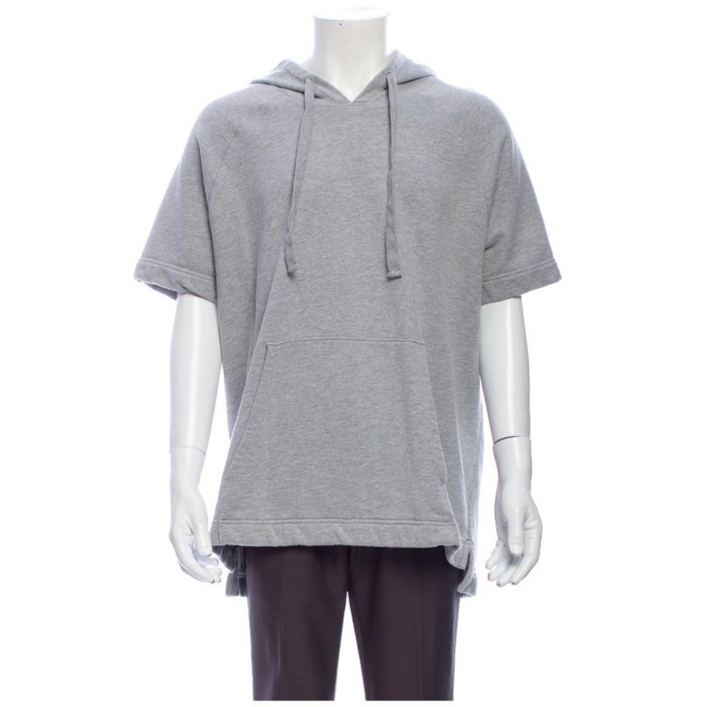 Barneys New York Heather Gray French Terry Short Sleeve Hoodie Unisex | XL